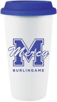 11oz Double Wall Porcelain Tumbler with Silicone Lid, White/Blue Lid