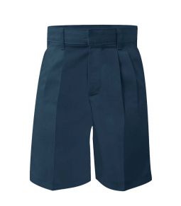 Pleated Twill Shorts, Navy