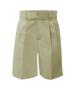 Pleated Twill Shorts, Khaki