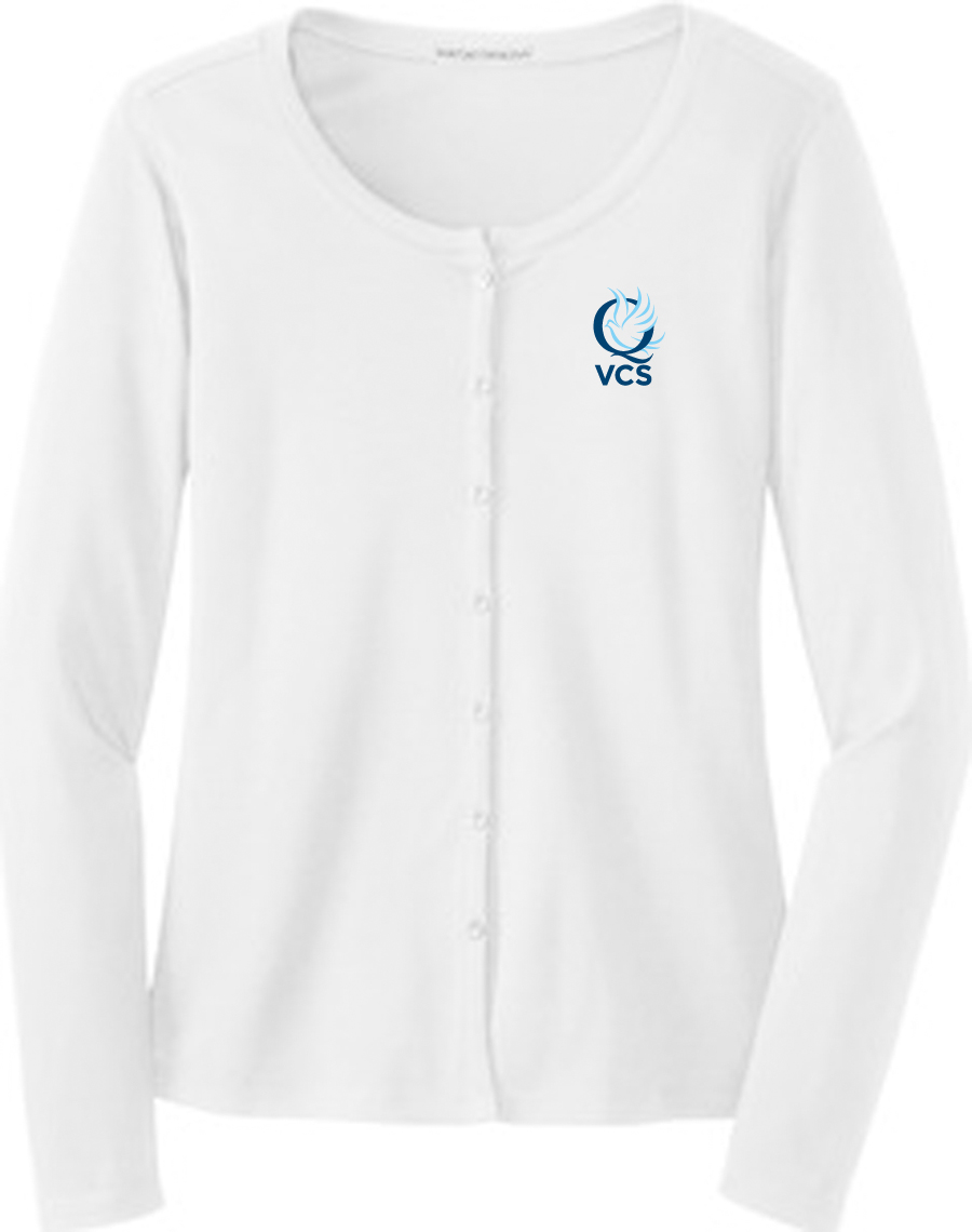 Ladies Concept Stretch Button-Front Cardigan, White: sportpacks.com